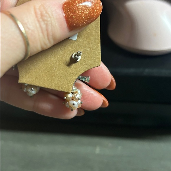 Silver and Pale Pink Pearl Drop Earrings - Picture 4 of 4